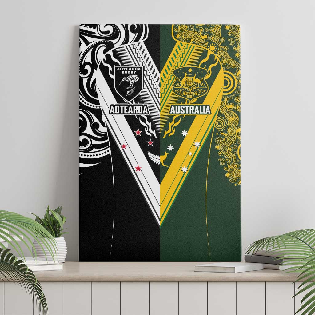 Aotearoa Australia Rugby Canvas Wall Art Maori and Aboriginal Art Sporty Style - Aussie Hoodie