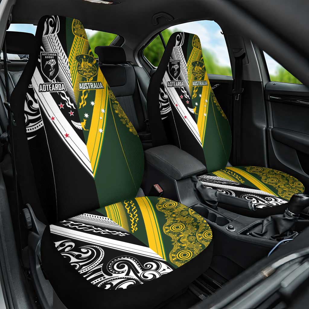 Aotearoa Australia Rugby Car Seat Cover Maori and Aboriginal Art Sporty Style - Aussie Hoodie
