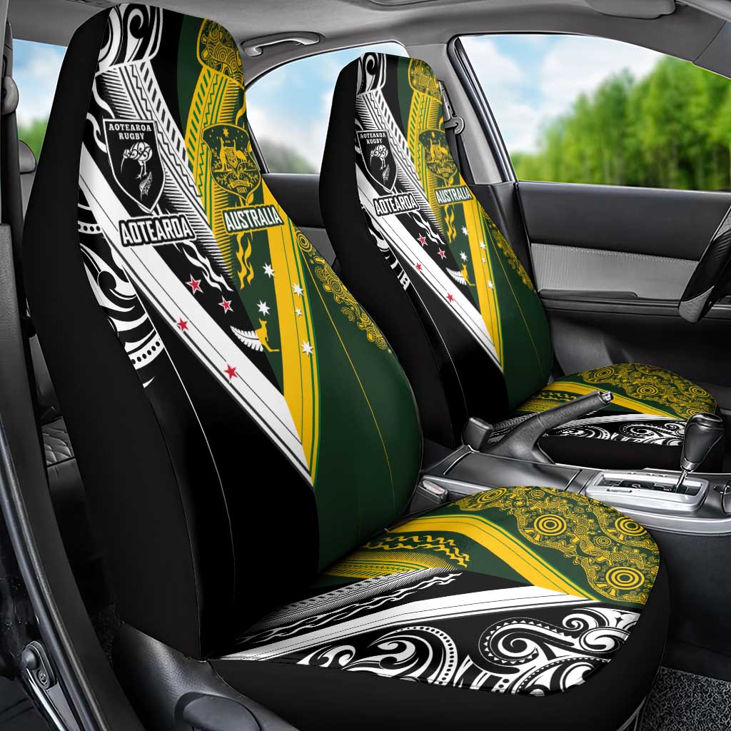 Aotearoa Australia Rugby Car Seat Cover Maori and Aboriginal Art Sporty Style - Aussie Hoodie