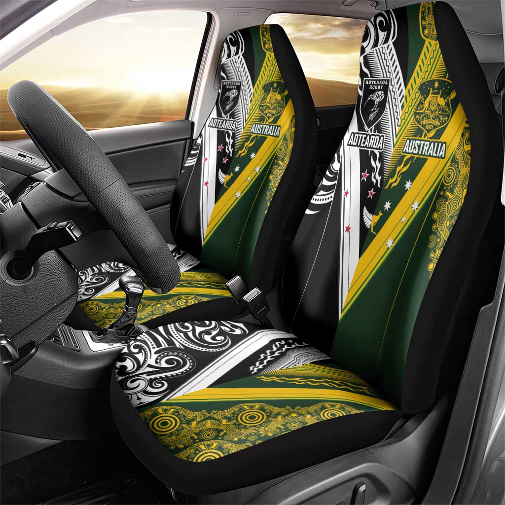 Aotearoa Australia Rugby Car Seat Cover Maori and Aboriginal Art Sporty Style - Aussie Hoodie