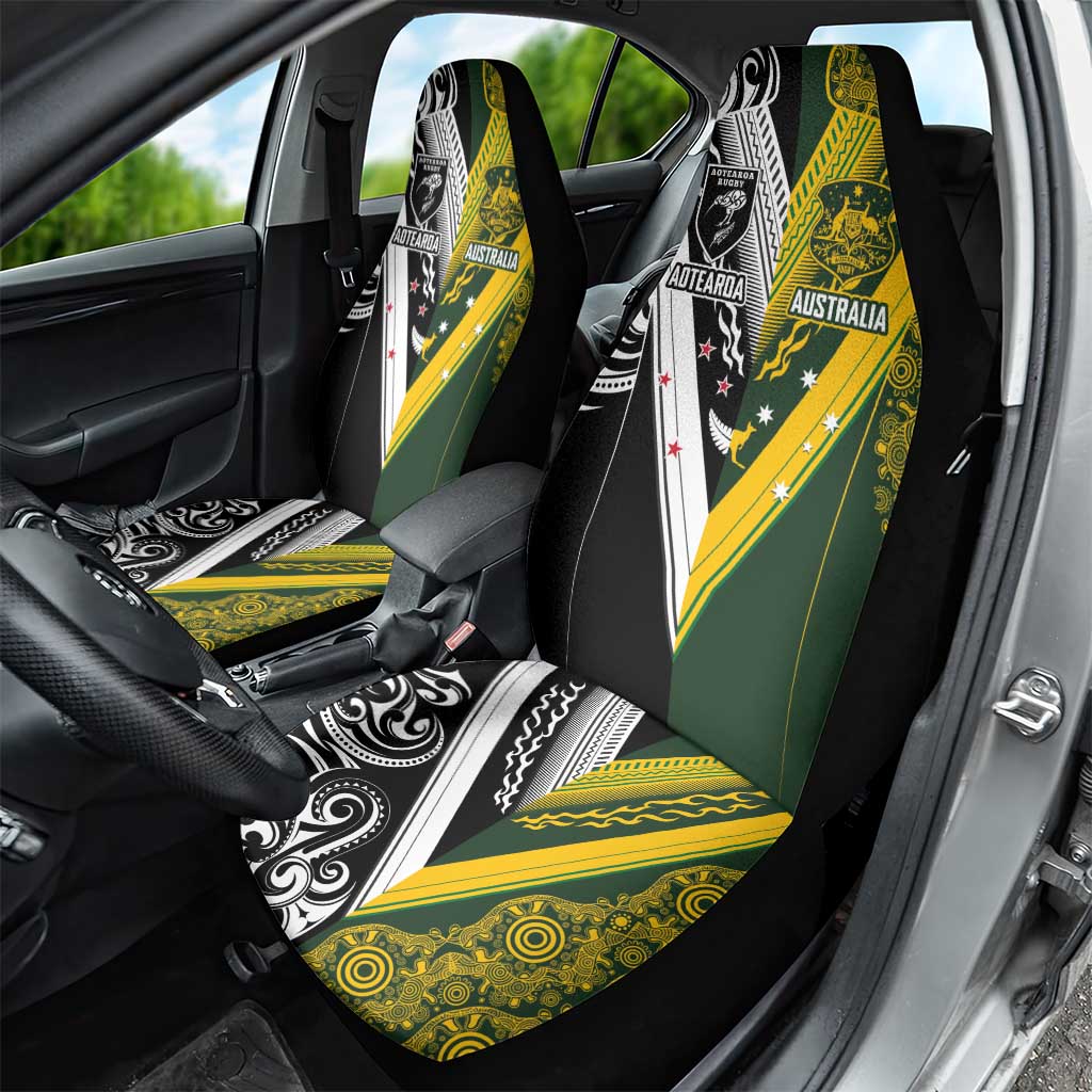 Aotearoa Australia Rugby Car Seat Cover Maori and Aboriginal Art Sporty Style - Aussie Hoodie