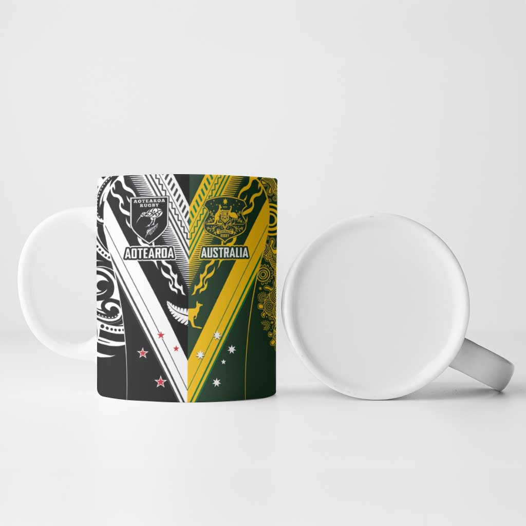 Aotearoa Australia Rugby Custom Ceramic Mug Maori and Aboriginal Art Sporty Style - Aussie Hoodie