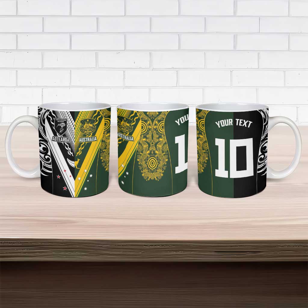 Aotearoa Australia Rugby Custom Ceramic Mug Maori and Aboriginal Art Sporty Style - Aussie Hoodie