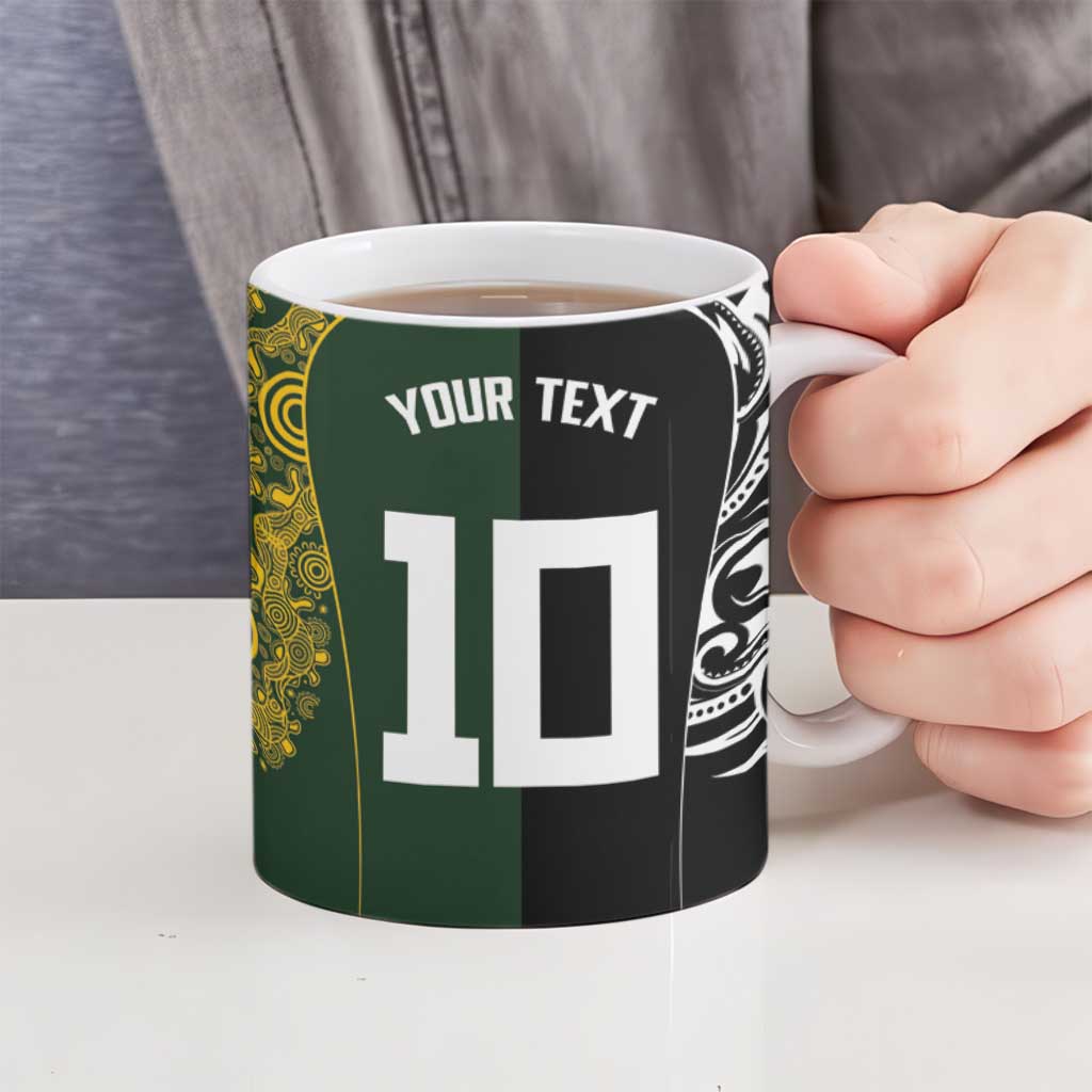 Aotearoa Australia Rugby Custom Ceramic Mug Maori and Aboriginal Art Sporty Style - Aussie Hoodie