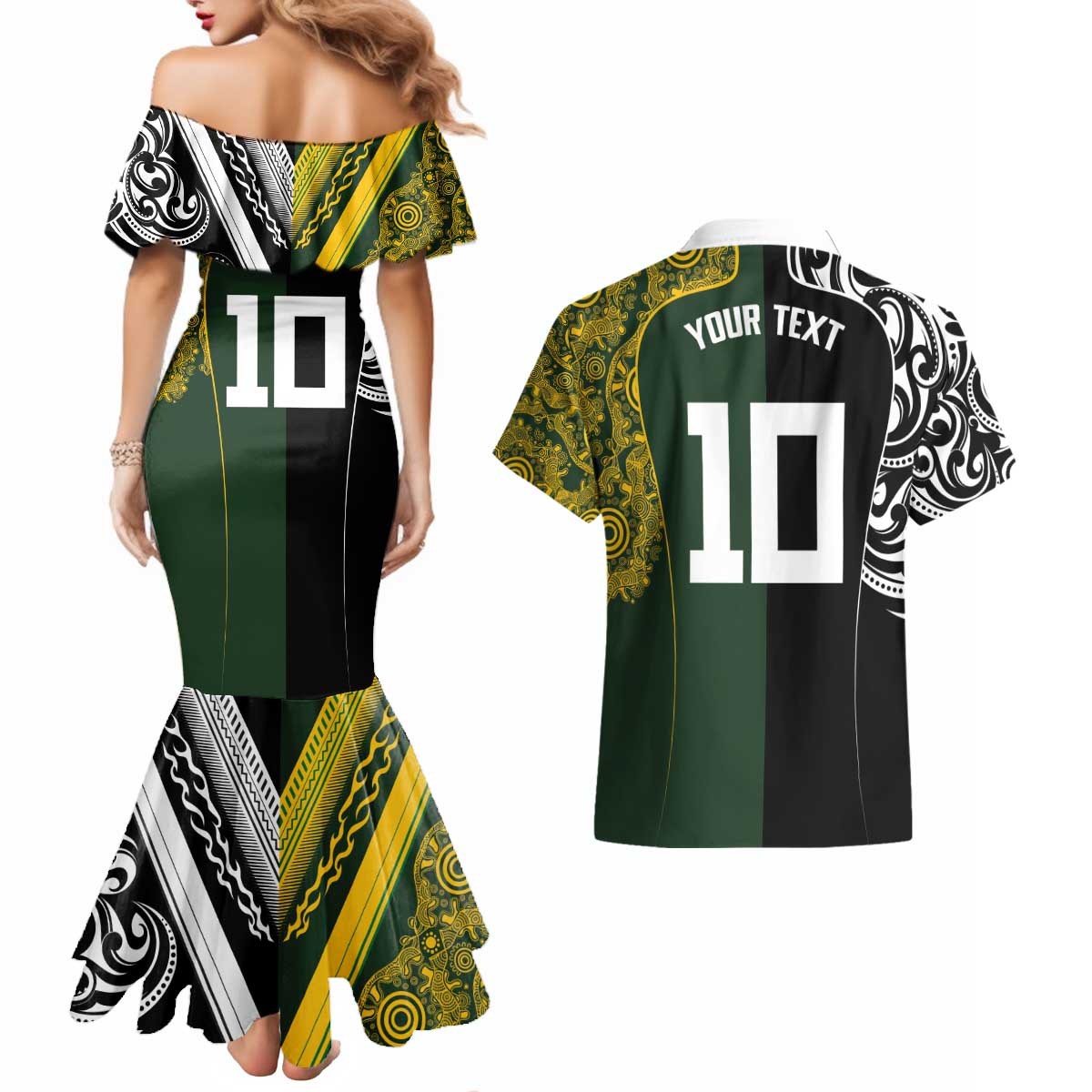 Aotearoa Australia Rugby Custom Couples Matching Mermaid Dress and Hawaiian Shirt Maori and Aboriginal Art Sporty Style - Aussie Hoodie