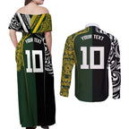 Aotearoa Australia Rugby Custom Couples Matching Off Shoulder Maxi Dress and Long Sleeve Button Shirt Maori and Aboriginal Art Sporty Style - Aussie Hoodie