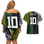 Aotearoa Australia Rugby Custom Couples Matching Off Shoulder Short Dress and Hawaiian Shirt Maori and Aboriginal Art Sporty Style - Aussie Hoodie