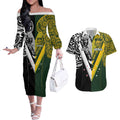 Aotearoa Australia Rugby Custom Couples Matching Off The Shoulder Long Sleeve Dress and Hawaiian Shirt Maori and Aboriginal Art Sporty Style - Aussie Hoodie