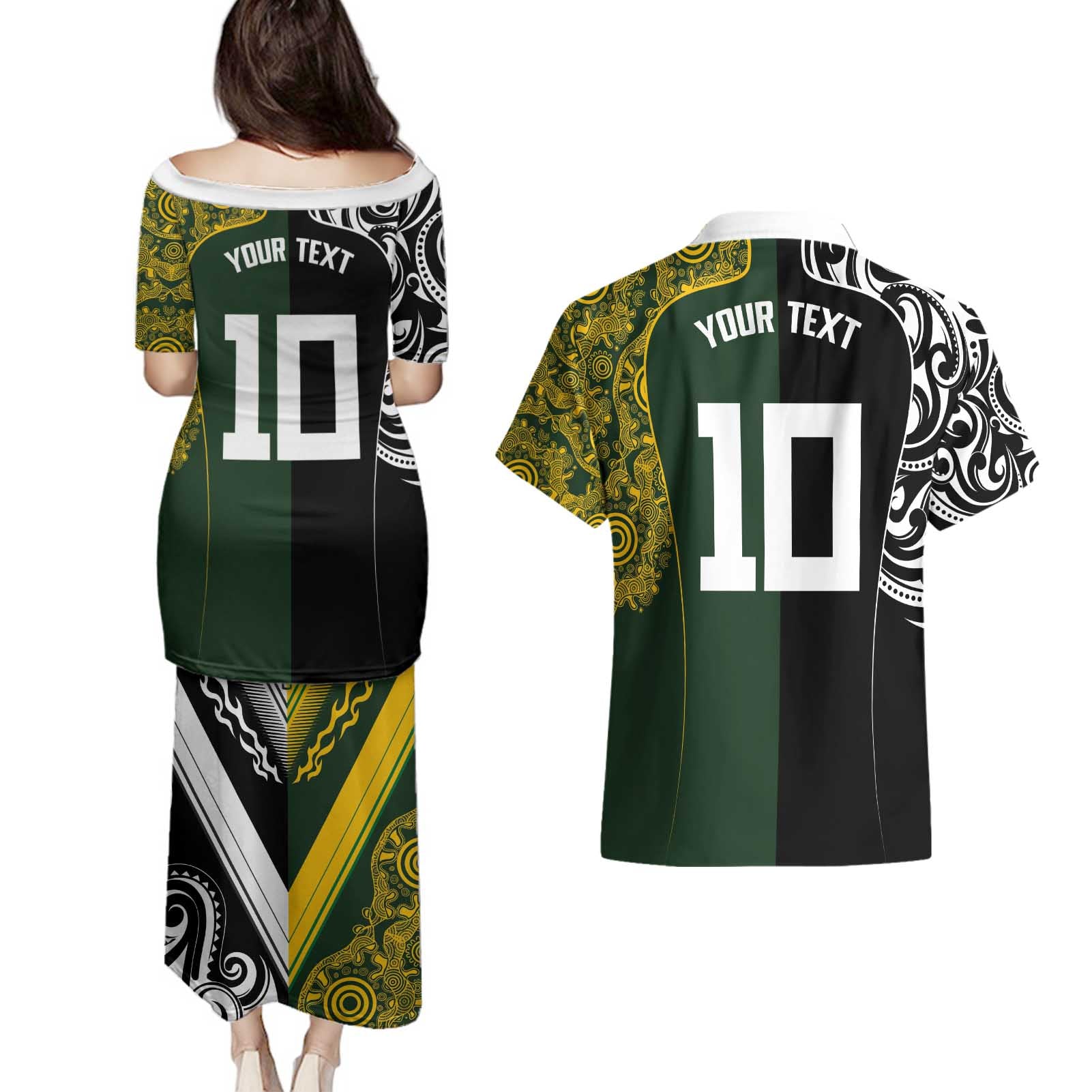 Aotearoa Australia Rugby Custom Couples Matching Puletasi and Hawaiian Shirt Maori and Aboriginal Art Sporty Style - Aussie Hoodie