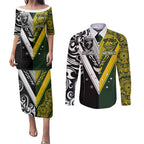 Aotearoa Australia Rugby Custom Couples Matching Puletasi and Long Sleeve Button Shirt Maori and Aboriginal Art Sporty Style - Aussie Hoodie