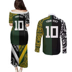 Aotearoa Australia Rugby Custom Couples Matching Puletasi and Long Sleeve Button Shirt Maori and Aboriginal Art Sporty Style - Aussie Hoodie