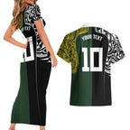 Aotearoa Australia Rugby Custom Couples Matching Short Sleeve Bodycon Dress and Hawaiian Shirt Maori and Aboriginal Art Sporty Style - Aussie Hoodie
