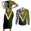 Aotearoa Australia Rugby Custom Couples Matching Short Sleeve Bodycon Dress and Long Sleeve Button Shirt Maori and Aboriginal Art Sporty Style - Aussie Hoodie