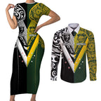 Aotearoa Australia Rugby Custom Couples Matching Short Sleeve Bodycon Dress and Long Sleeve Button Shirt Maori and Aboriginal Art Sporty Style - Aussie Hoodie