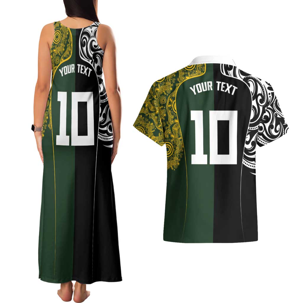 Aotearoa Australia Rugby Custom Couples Matching Tank Maxi Dress and Hawaiian Shirt Maori and Aboriginal Art Sporty Style - Aussie Hoodie