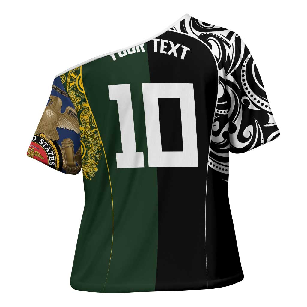 Aotearoa Australia Rugby Custom Cross Shoulder Shirt Maori and Aboriginal Art Sporty Style - Aussie Hoodie
