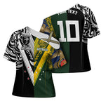 Aotearoa Australia Rugby Custom Cross Shoulder Shirt Maori and Aboriginal Art Sporty Style - Aussie Hoodie