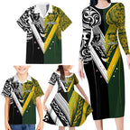 Aotearoa Australia Rugby Custom Family Matching Long Sleeve Bodycon Dress and Hawaiian Shirt Maori and Aboriginal Art Sporty Style - Aussie Hoodie