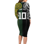 Aotearoa Australia Rugby Custom Family Matching Long Sleeve Bodycon Dress and Hawaiian Shirt Maori and Aboriginal Art Sporty Style - Aussie Hoodie