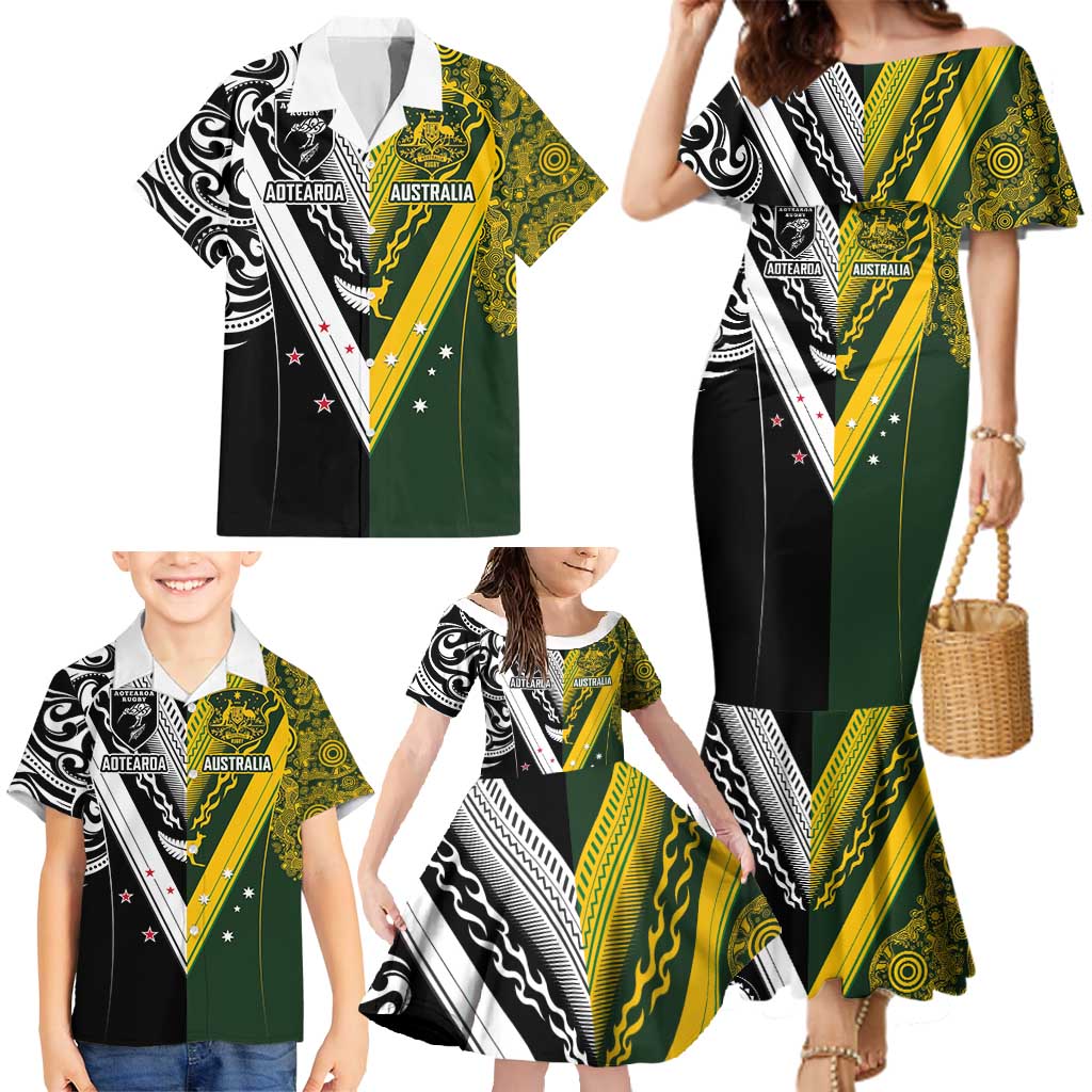 Aotearoa Australia Rugby Custom Family Matching Mermaid Dress and Hawaiian Shirt Maori and Aboriginal Art Sporty Style - Aussie Hoodie
