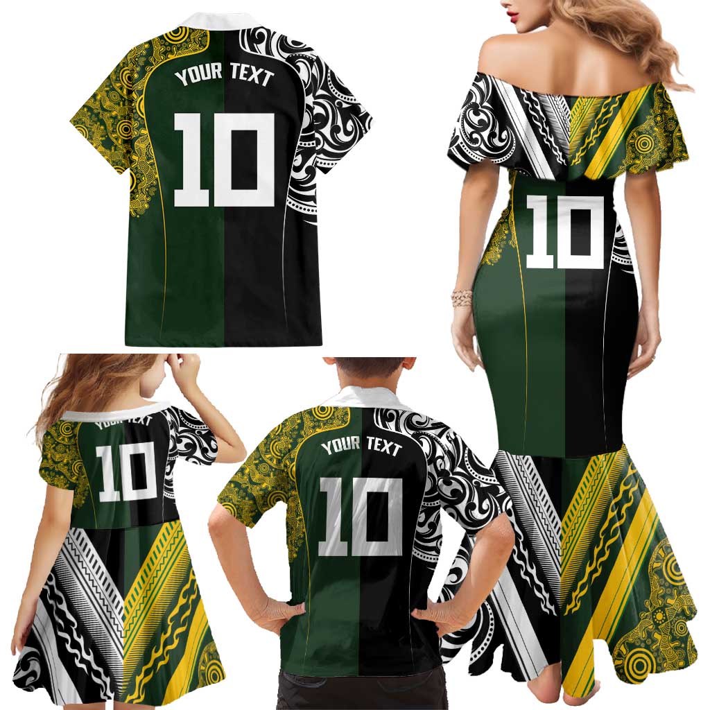 Aotearoa Australia Rugby Custom Family Matching Mermaid Dress and Hawaiian Shirt Maori and Aboriginal Art Sporty Style - Aussie Hoodie