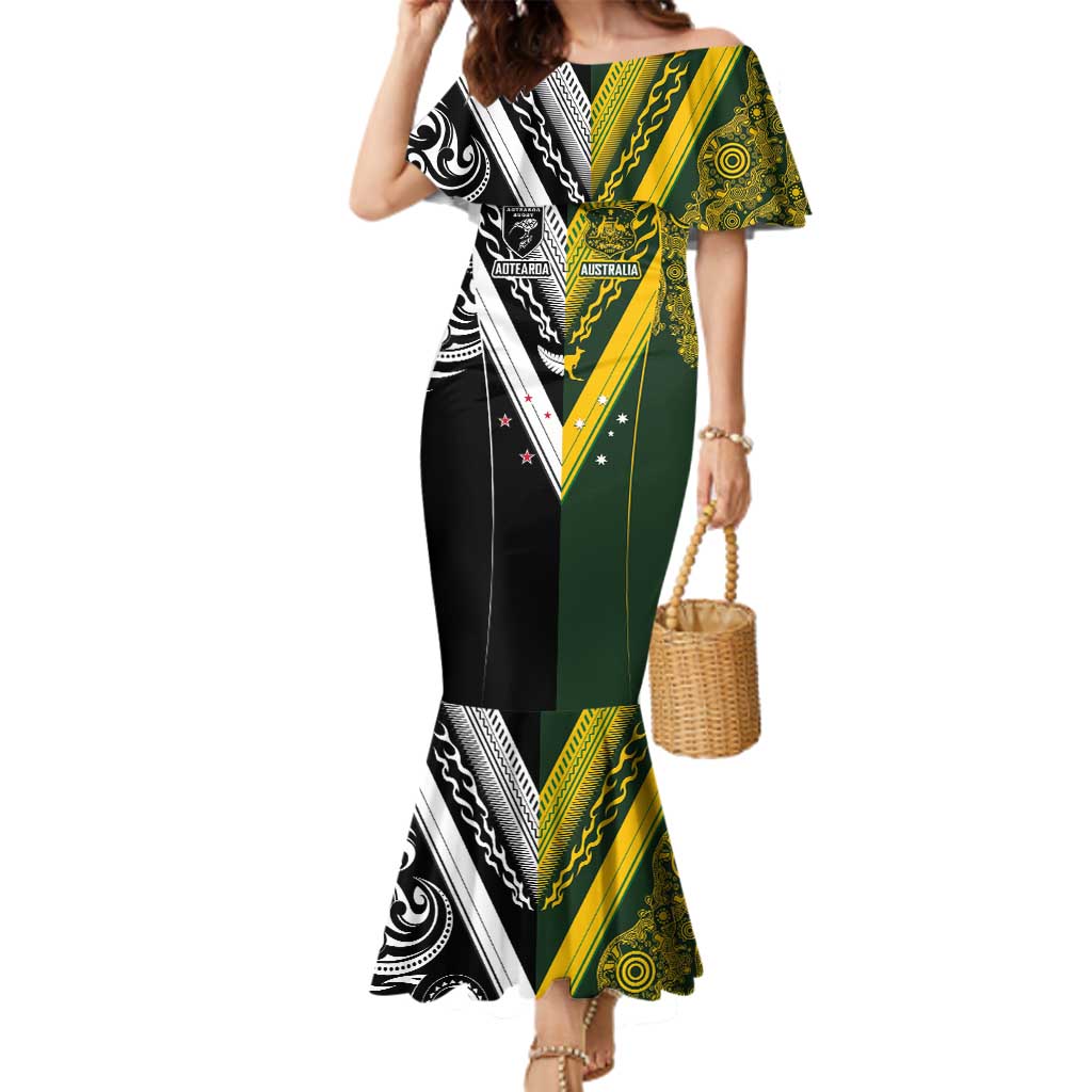 Aotearoa Australia Rugby Custom Family Matching Mermaid Dress and Hawaiian Shirt Maori and Aboriginal Art Sporty Style - Aussie Hoodie