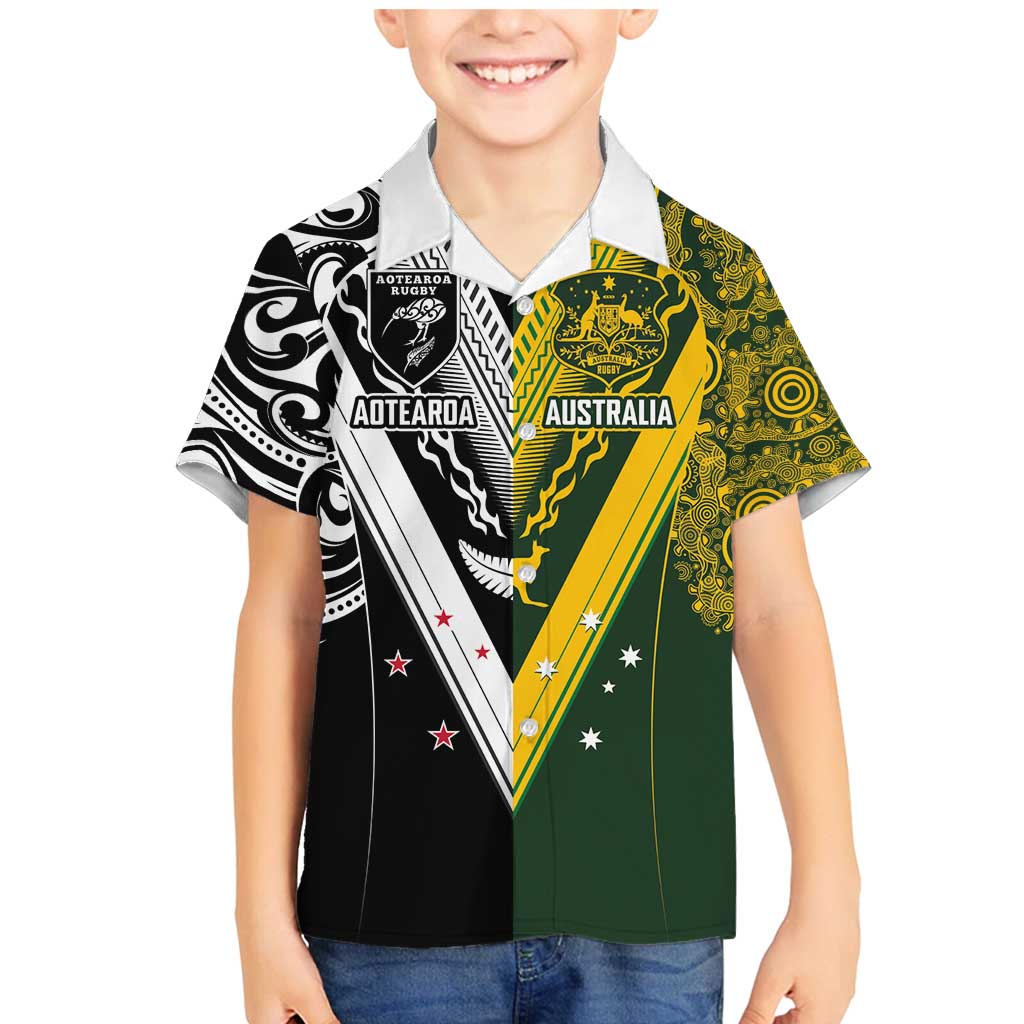 Aotearoa Australia Rugby Custom Family Matching Mermaid Dress and Hawaiian Shirt Maori and Aboriginal Art Sporty Style - Aussie Hoodie