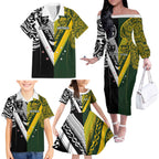Aotearoa Australia Rugby Custom Family Matching Off The Shoulder Long Sleeve Dress and Hawaiian Shirt Maori and Aboriginal Art Sporty Style - Aussie Hoodie