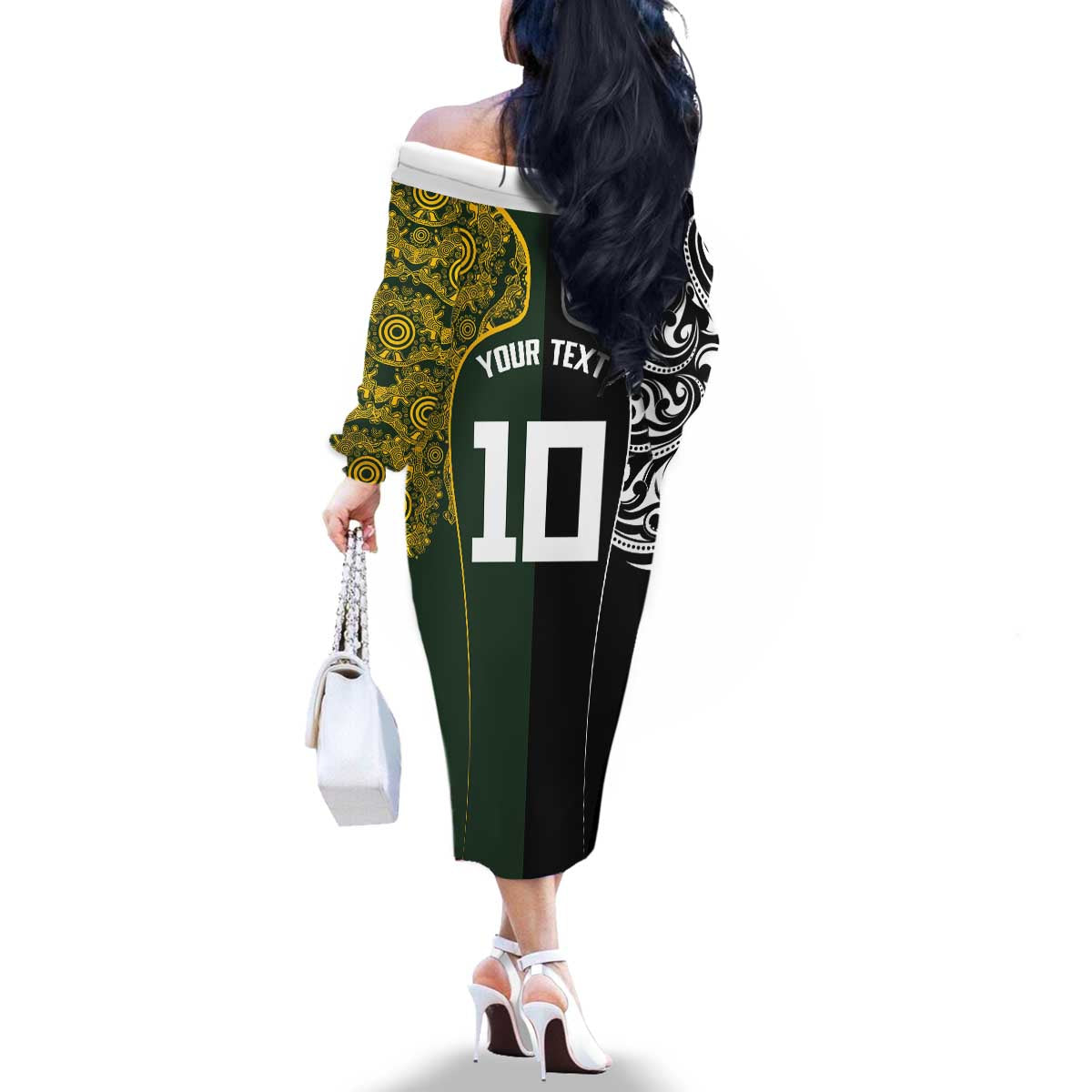 Aotearoa Australia Rugby Custom Family Matching Off The Shoulder Long Sleeve Dress and Hawaiian Shirt Maori and Aboriginal Art Sporty Style - Aussie Hoodie