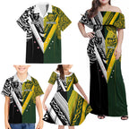 Aotearoa Australia Rugby Custom Family Matching Off Shoulder Maxi Dress and Hawaiian Shirt Maori and Aboriginal Art Sporty Style - Aussie Hoodie