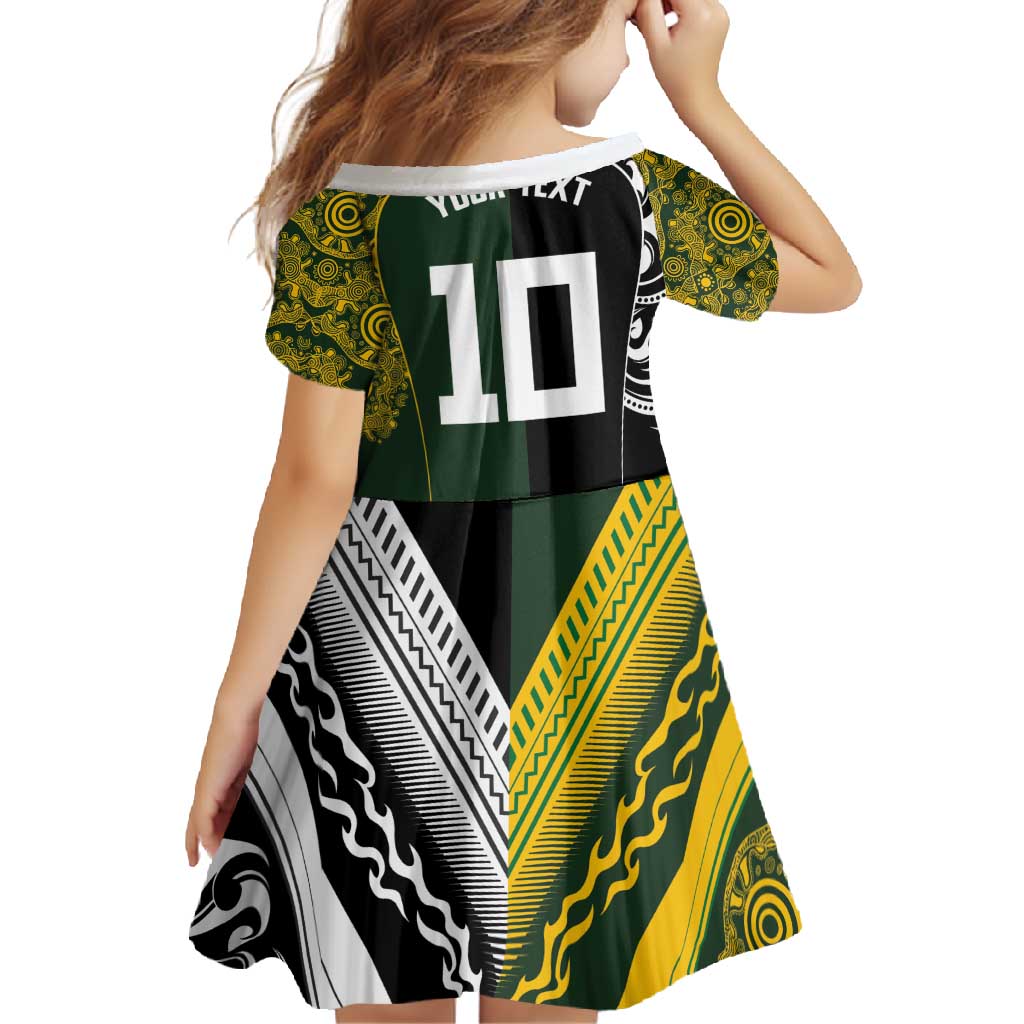 Aotearoa Australia Rugby Custom Family Matching Off Shoulder Maxi Dress and Hawaiian Shirt Maori and Aboriginal Art Sporty Style - Aussie Hoodie