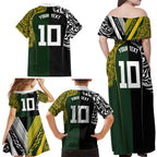 Aotearoa Australia Rugby Custom Family Matching Off Shoulder Maxi Dress and Hawaiian Shirt Maori and Aboriginal Art Sporty Style - Aussie Hoodie