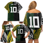 Aotearoa Australia Rugby Custom Family Matching Off Shoulder Short Dress and Hawaiian Shirt Maori and Aboriginal Art Sporty Style - Aussie Hoodie