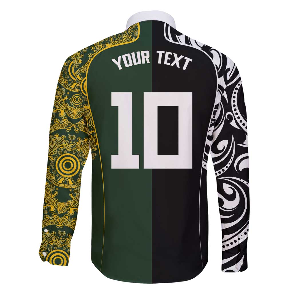 Aotearoa Australia Rugby Custom Family Matching Off Shoulder Short Dress and Hawaiian Shirt Maori and Aboriginal Art Sporty Style - Aussie Hoodie