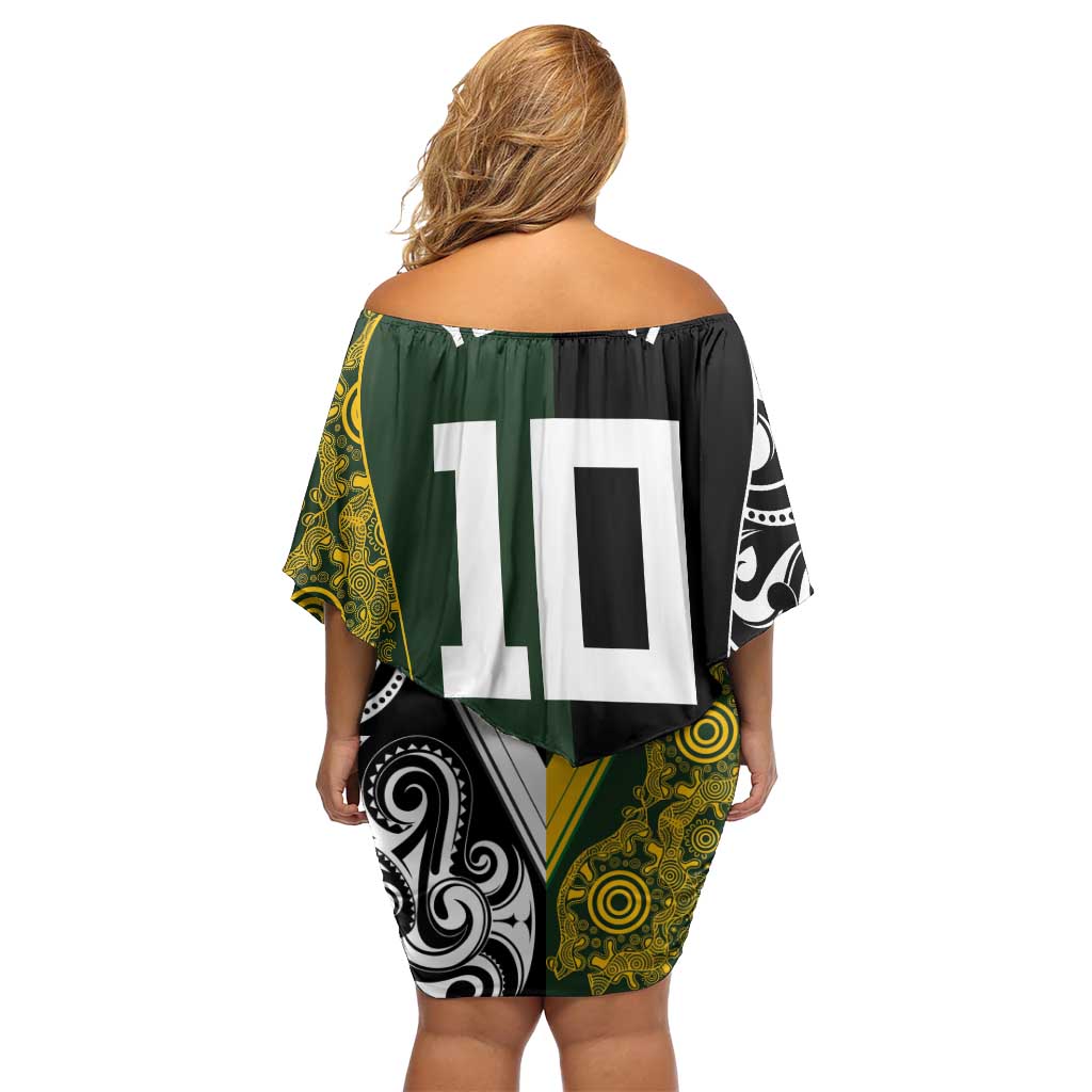 Aotearoa Australia Rugby Custom Family Matching Off Shoulder Short Dress and Hawaiian Shirt Maori and Aboriginal Art Sporty Style - Aussie Hoodie