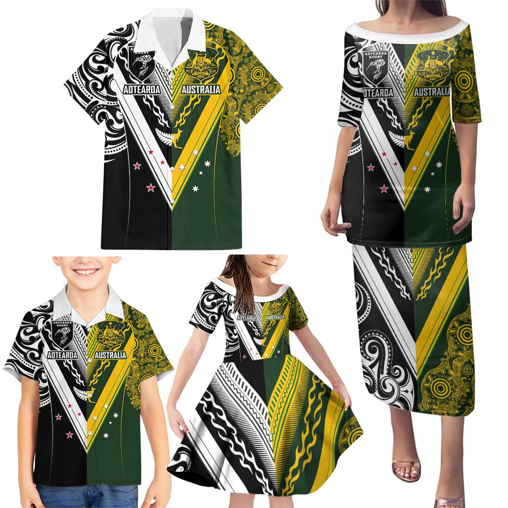 Aotearoa Australia Rugby Custom Family Matching Puletasi and Hawaiian Shirt Maori and Aboriginal Art Sporty Style - Aussie Hoodie