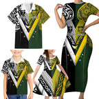Aotearoa Australia Rugby Custom Family Matching Short Sleeve Bodycon Dress and Hawaiian Shirt Maori and Aboriginal Art Sporty Style - Aussie Hoodie