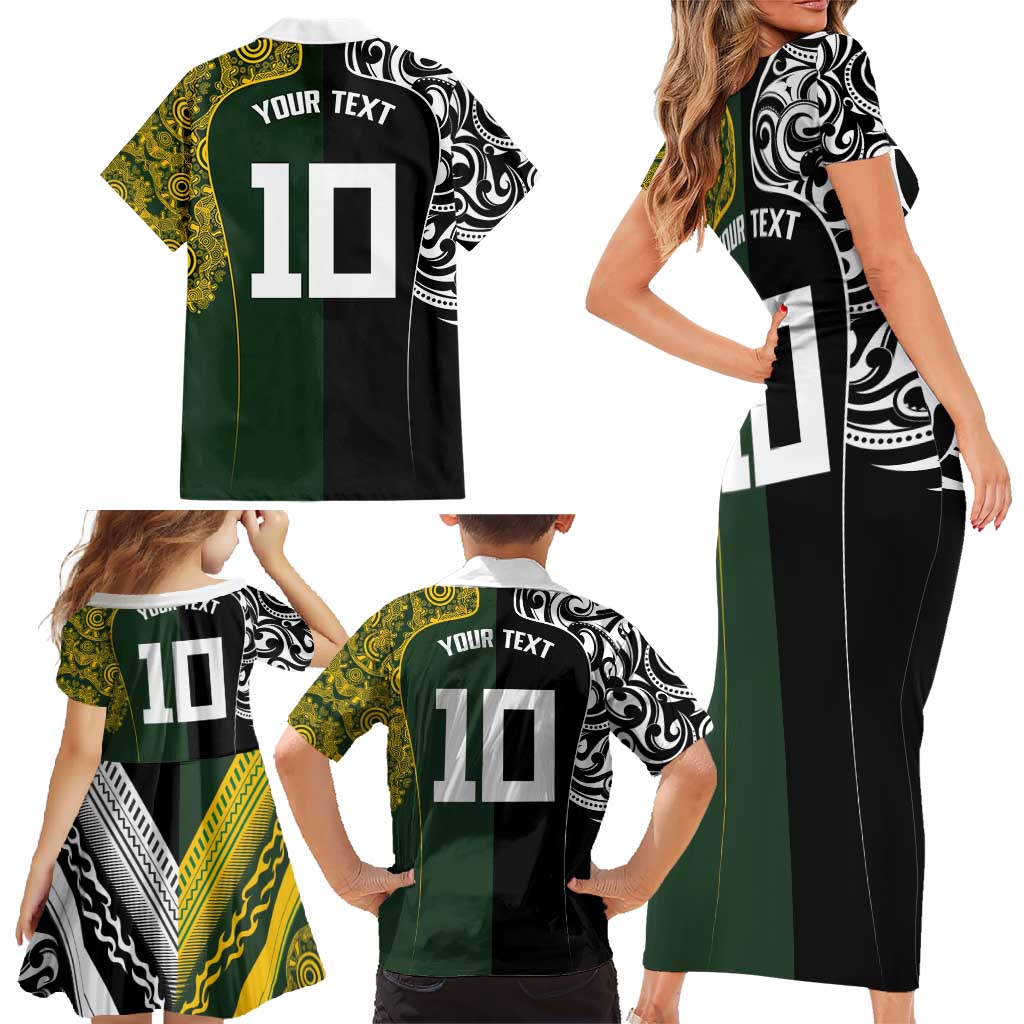 Aotearoa Australia Rugby Custom Family Matching Short Sleeve Bodycon Dress and Hawaiian Shirt Maori and Aboriginal Art Sporty Style - Aussie Hoodie