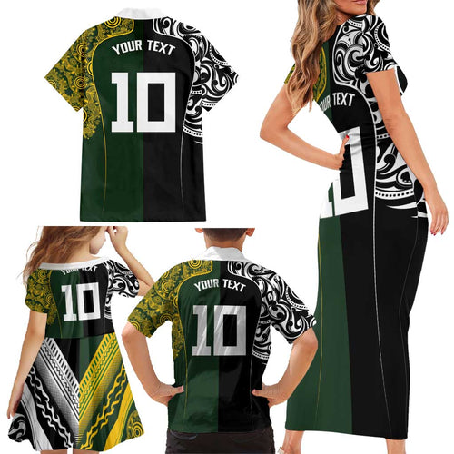 Aotearoa Australia Rugby Custom Family Matching Short Sleeve Bodycon Dress and Hawaiian Shirt Maori and Aboriginal Art Sporty Style - Aussie Hoodie