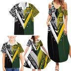 Aotearoa Australia Rugby Custom Family Matching Summer Maxi Dress and Hawaiian Shirt Maori and Aboriginal Art Sporty Style - Aussie Hoodie