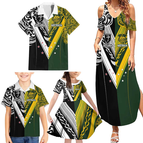 Aotearoa Australia Rugby Custom Family Matching Summer Maxi Dress and Hawaiian Shirt Maori and Aboriginal Art Sporty Style - Aussie Hoodie