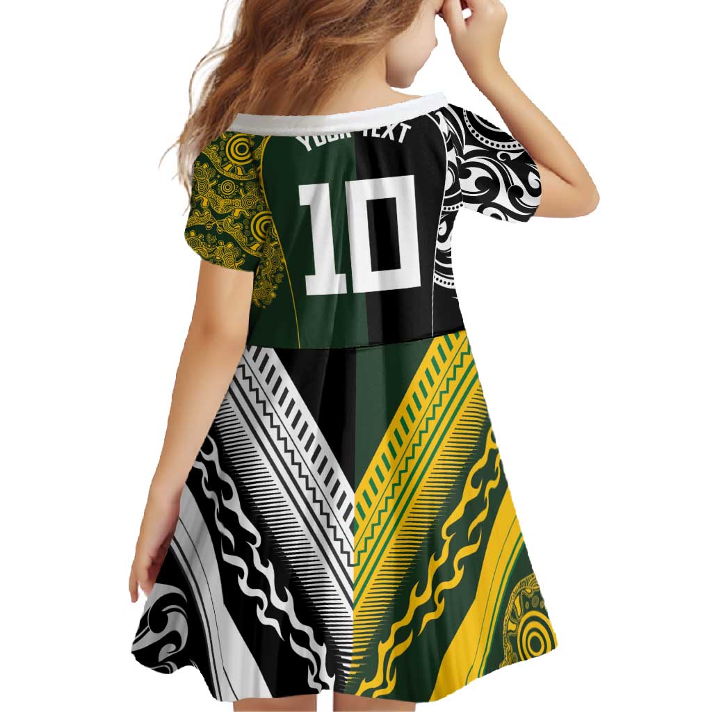 Aotearoa Australia Rugby Custom Family Matching Summer Maxi Dress and Hawaiian Shirt Maori and Aboriginal Art Sporty Style - Aussie Hoodie