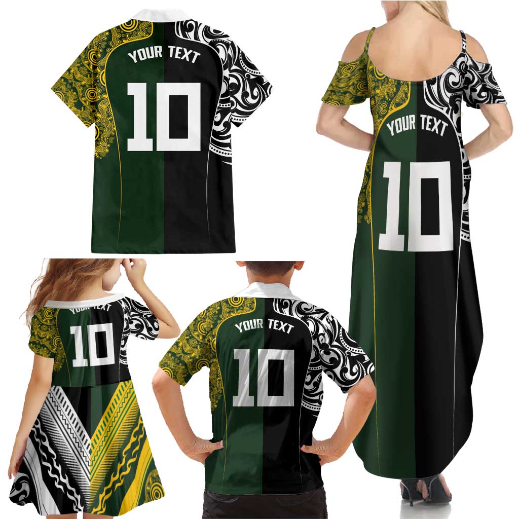 Aotearoa Australia Rugby Custom Family Matching Summer Maxi Dress and Hawaiian Shirt Maori and Aboriginal Art Sporty Style - Aussie Hoodie