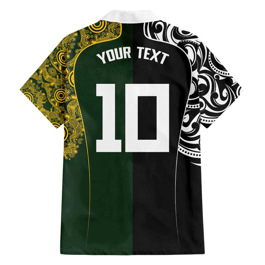 Aotearoa Australia Rugby Custom Family Matching Summer Maxi Dress and Hawaiian Shirt Maori and Aboriginal Art Sporty Style - Aussie Hoodie