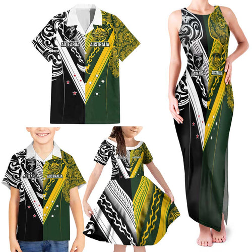 Aotearoa Australia Rugby Custom Family Matching Tank Maxi Dress and Hawaiian Shirt Maori and Aboriginal Art Sporty Style - Aussie Hoodie