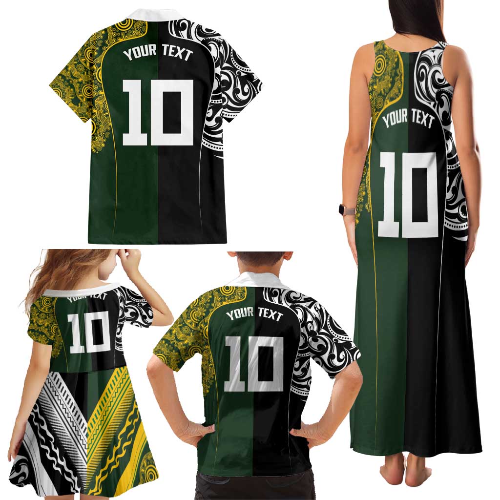 Aotearoa Australia Rugby Custom Family Matching Tank Maxi Dress and Hawaiian Shirt Maori and Aboriginal Art Sporty Style - Aussie Hoodie