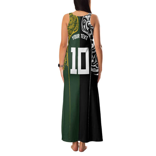 Aotearoa Australia Rugby Custom Family Matching Tank Maxi Dress and Hawaiian Shirt Maori and Aboriginal Art Sporty Style - Aussie Hoodie