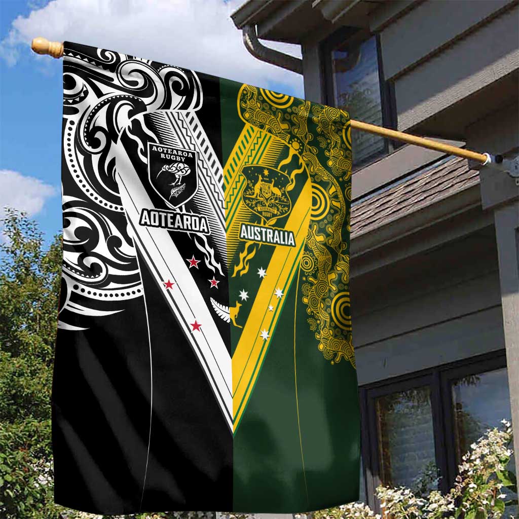 Aotearoa Australia Rugby Garden Flag Maori and Aboriginal Art Sporty Style - Aussie Hoodie