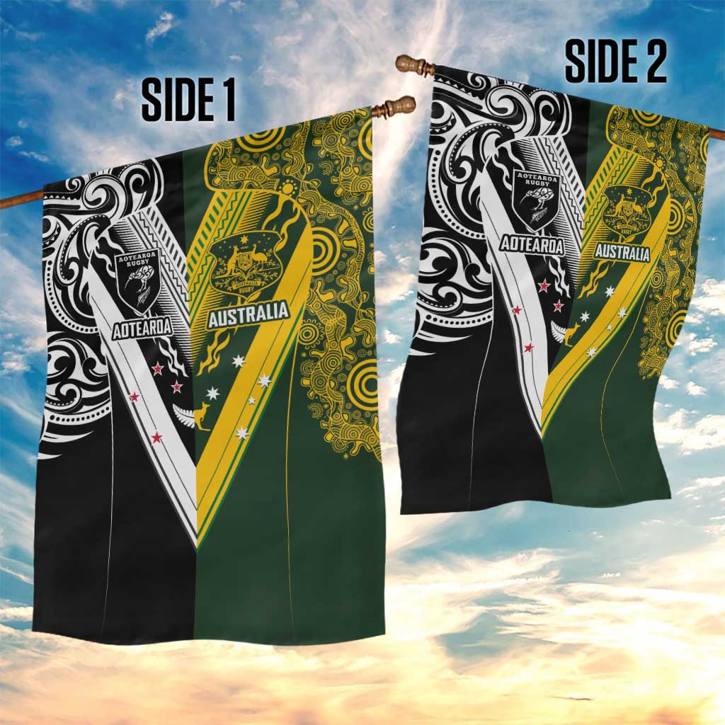 Aotearoa Australia Rugby Garden Flag Maori and Aboriginal Art Sporty Style - Aussie Hoodie