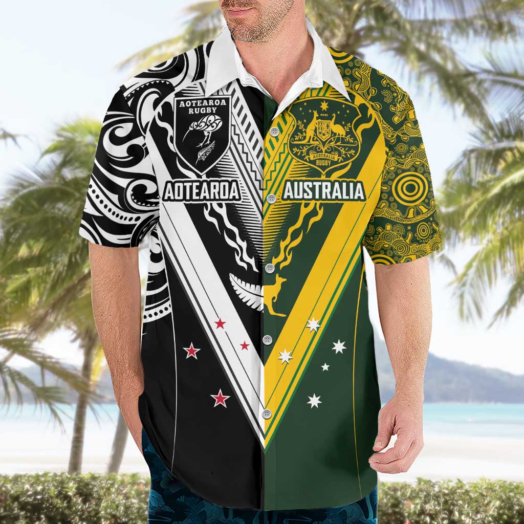 Aotearoa Australia Rugby Custom Hawaiian Shirt Maori and Aboriginal Art Sporty Style - Aussie Hoodie